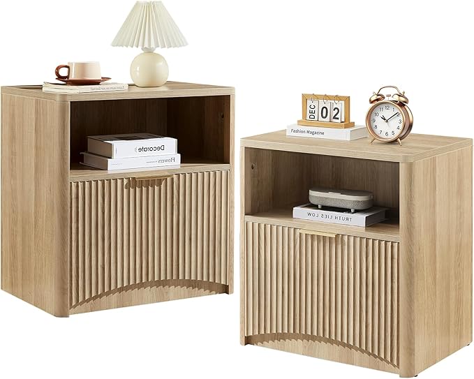 Fluted Nightstand Set of 2 - Natural Oak