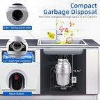Powerful 1HP Stainless Steel Garbage Disposer, Dishwasher-Friendly and Continuous Feeding Waste Disposer, Grinding Material Four-Stage Grinding, Silver