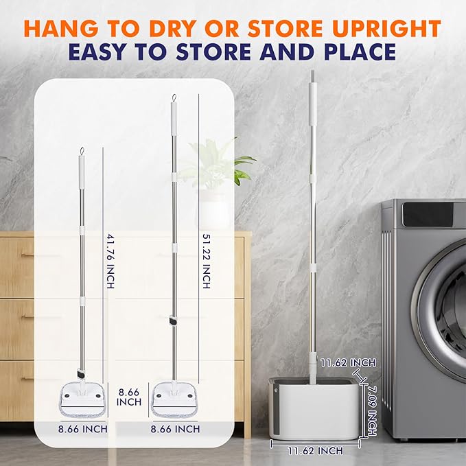 Upgraded Spin Mop and Bucket Self-Standing Mop Bucket Separate Dirty and Clean Water System Self Wringing 360° Rotating Clean Mop and Bucket Set (Light Gray, 14Pads Mop and Bucket Set)