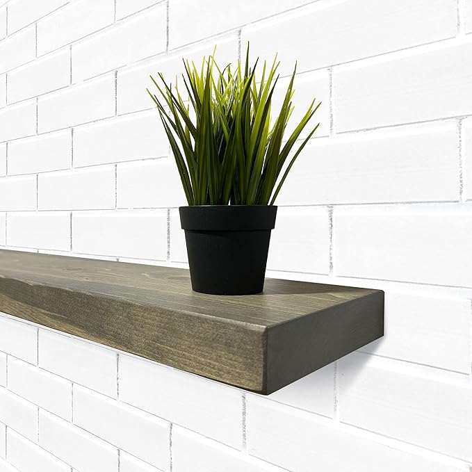 URBANDI, Rustic Floating Shelves, Set of 2, Hidden Bracket, Solid Wood, Heavy Duty, Wall Mounted Shelves, (Grey, 36Wx10D)