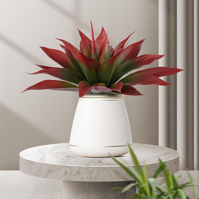 Artificial Agave Plants,Large UV Resistant Fake Agave Planters for Indoor and Outdoor Decorating Tropical Plant Succulents Greenery Indoor Decor (2Pack,22" Red)