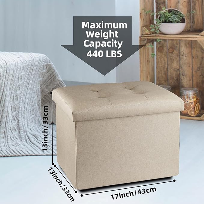 ALASDO Storage Ottoman Footrest Stool Small Ottoman with Storage Foldable Ottoman Foot Rest Footstool Bench for Living Room 17x13x13inches Beige
