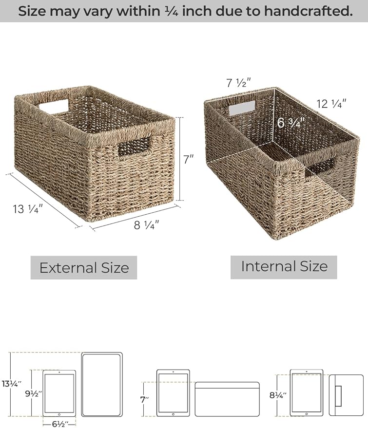 StorageWorks Wicker Storage Basket for Organizing, Medium Seagrass Storage Baskets with Built-in Handles for Pantry, Shelves,2-Pack