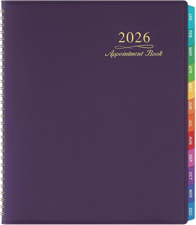 Appointment Book/Planner 2026 - Weekly Appointment Book 2026, January 2026 - December 2026, 8.26"x 11.4", Daily/Hourly Planner with Tabs, 15 Minutes, Wirebound - Purple