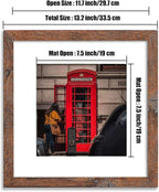 12x12 Picture Frame Set of 6, Display Pictures 8x8 with Mat or 12x12 Without Mat for Wall Mounting,Rustic Brown