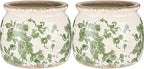 2 Pcs Vintage Planter Large Ceramic Plants Pot Beige Green Vintage Floral Ice Crack Cottage Scroll Vase Flower Vase Pot Indoor Plants Home Kitchen Decor Farmhouse Antique Decorative Gifts