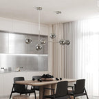 KCO Modern 6-Light Ceiling Pendant Lighting Mid-Century Glass Globes Sputnik Pendant Lamp Hanging Adjustable Chandelier for Kitchen Island Living Dining Room (Silver+Smoke Grey)