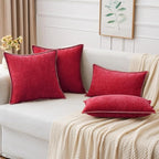 MIULEE Pack of 2 Christmas Pillow Covers 18x18 Inch Red Farmhouse Decorative Throw Pillow Covers with Stitched Edge Soft Chenille Solid Dyed Couch Pillow Covers for Sofa Bed Living Room
