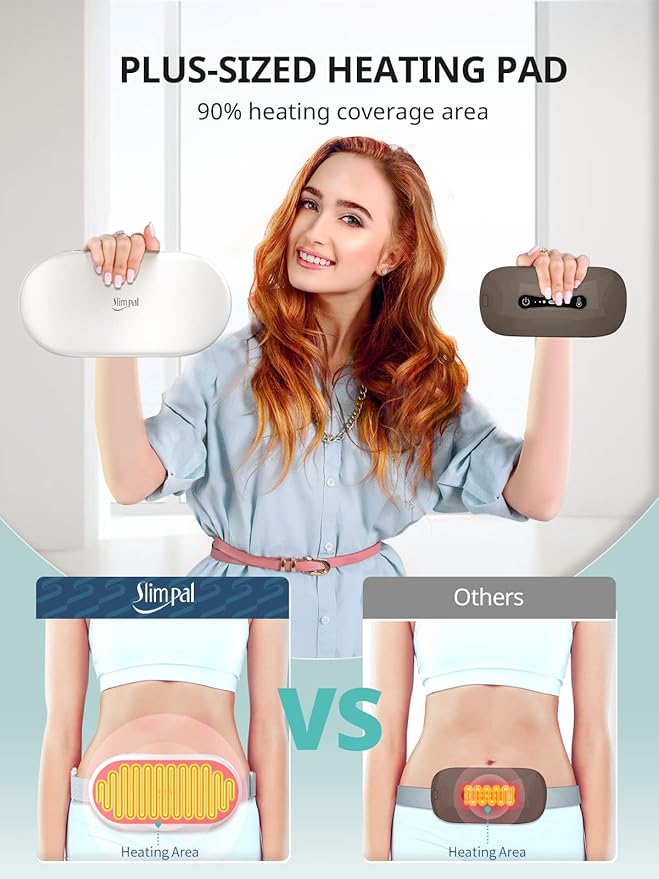 Slimpal Heating Pad for Period Cramps, Plus-Sized Portable Electric Heating Pad, Menstrual Cordless Heat Belt Back, Belly, Waist Pain Relief, Long-Lasting Battery, Gift for Her Girl Women Wife, Beige