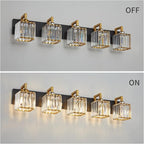 Modern Bathroom Vanity Light 5-Lights Black Gold Crystal Wall Lamp Bathroom Modern Crystal Vanity Lighting