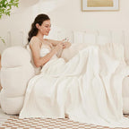 EMME Cotton Blanket Queen Size for Bed Soft Large Muslin Bed Bedspread 90"x90" Lightweight Breathable White Blanket All Season Gauze, White