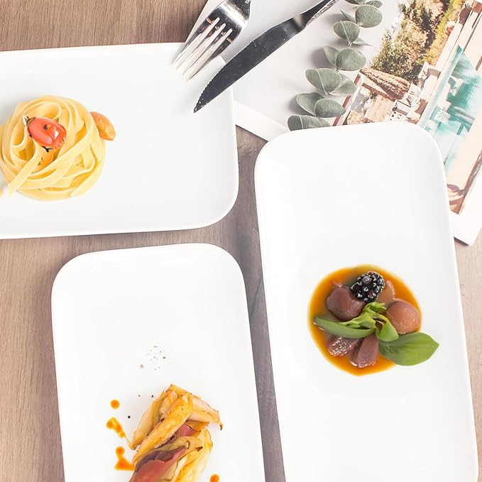 Serving Platters Set of 4, Rectangular Serving Plates, Serving Trays for Entertaining Party, Microwave,Oven,Dishwasher Safe,Kitchen Dinnerware, White 12.4 Inch