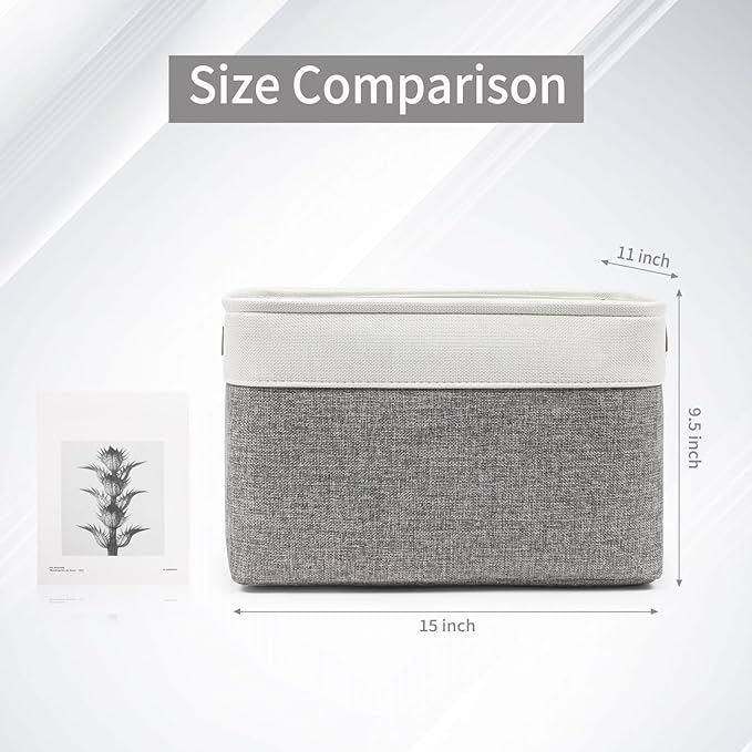 Storage Bins Large Fabric Storage Baskets for Shelves 3 Pack, Decorative Linen Closet Baskets with Handles for Organizing, Shelf, Clothes, Home, Office, 15x11x9.5Inches (Grey&White)
