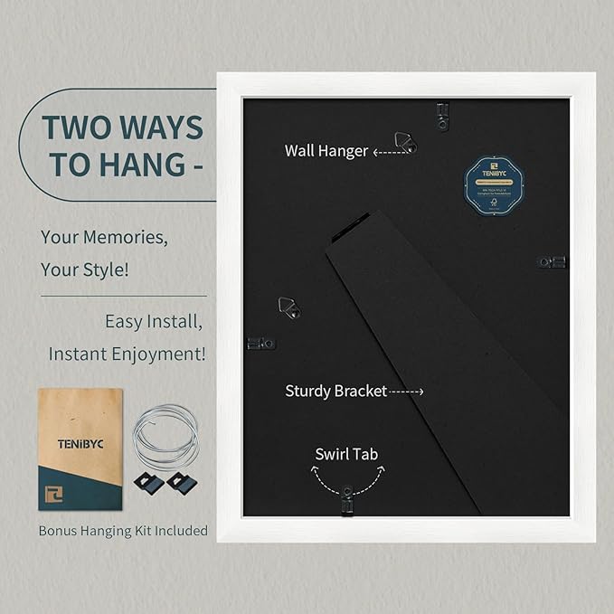 8.5x11 Picture Frame Set of 3 - White Woodgrain, Solid Wood & HD Tempered Glass, Table Display or Wall Hanging