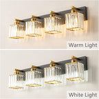 Modern Bathroom Vanity Light 4-Lights Black Gold Crystal Bathroom Wall Light Vanity Light Fixtures，28.34-inch Modern Minimalist Design