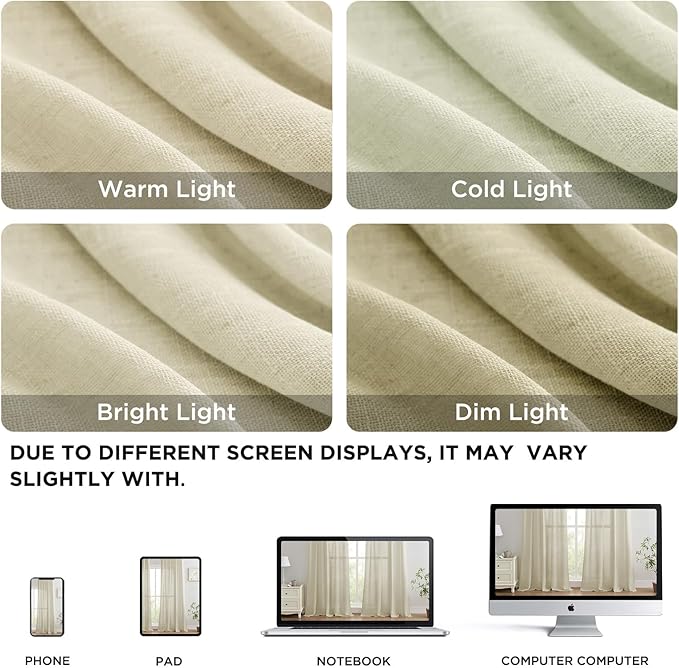 Joydeco Linen Curtains 96 inches Long 2 Panels Set,Light Filtering Curtains for Living Room Bedroom, Window Long Drapes with Rod Pockets Back Tab (W52 x L96 Inch, Natural)