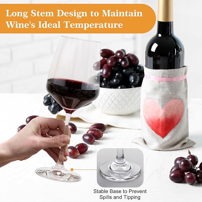 Crystal Wine Glasses Set of 6-12oz Long Stem Wine Glass, Clear Pretty Crystal Glassware, Hand Blown Drinkware, Unique Stemware Wine Glass Holiday Gift Set