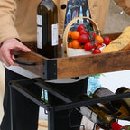 Bar Cart Serving Wine 3 Tier Home Rolling Rack with Wheels Mobile Kitchen Industrial Vintage Style Wood Metal Serving Trolley Serving Cart,Glass Holder Bar Cabinet