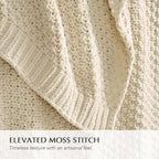 Chunky Chenille Knit Throw Blanket for Couch, Soft Luxurious Moss Stitch Blankets for Bed, Cozy Decorative Farmhouse Knitted Throws for Sofa, Beige, 50" x 60"
