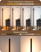 EDISHINE Wood Floor Lamp, Upgraded Dual-Sided Lighting, Minimalist Floor Lamps for Living Room, Corner Floor Lamp with Remote/Foot Control, 7CCT & Dimmable Corner Lamp for Bedroom, Office, Walnut Wood