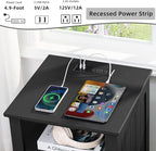18" Farmhouse Night Stand with Charging Station, 2 Drawers End Table Dresser for Bedroom, Black Wooden Nightstand, Bed Side Table with Open Shelf, Bedside Cabinet for Living Room, Closet