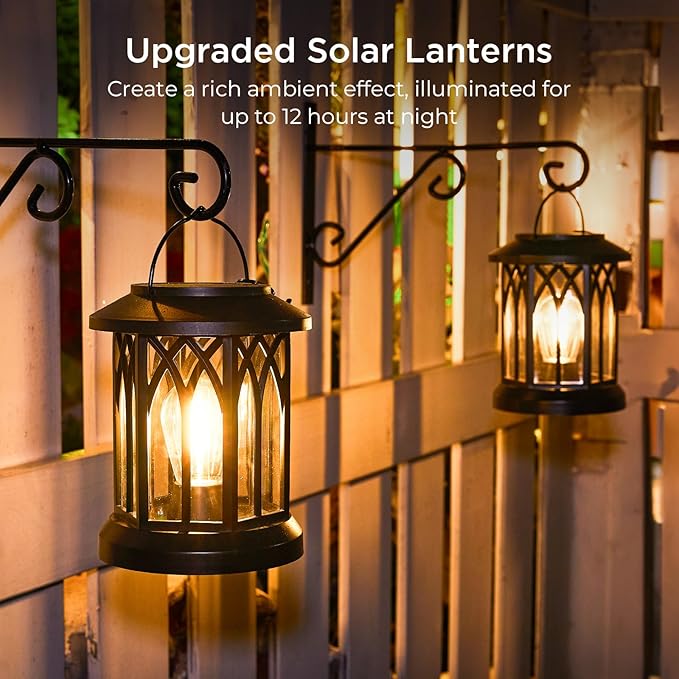 WdtPro Solar Lanterns Outdoor Hanging 4 Pack, Upgraded Bright Waterproof Lantern for Outside, Over 12Hrs Powered Lights for Garden, Yard, Patio Decor (Warm Light)