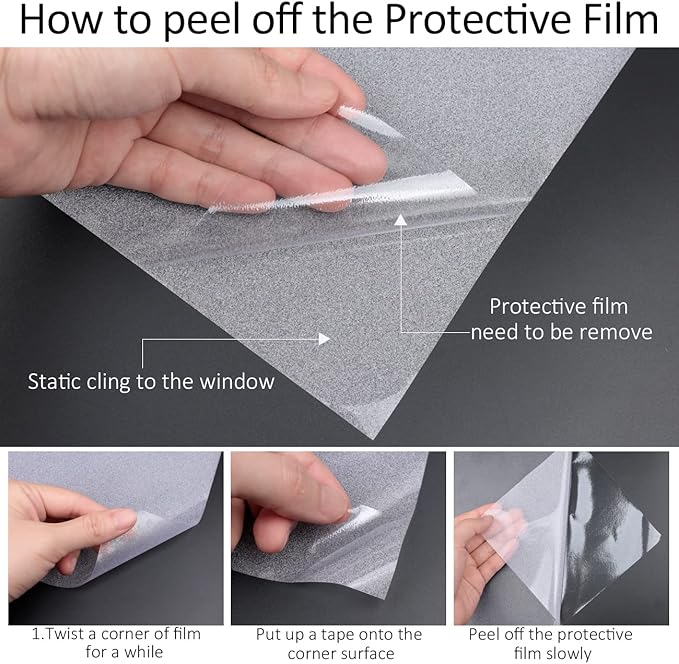 HIDBEA Frosted Window Privacy Film Heat Control UV Blocking, Static Cling Non-Adhesive Reusable Door coverings for Bathroom Home Office (Frosted, 23.6 Inch x 6.5 Feet)