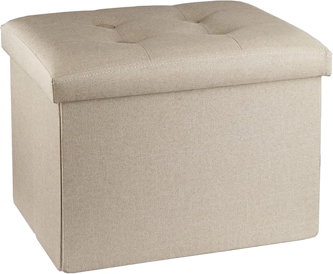 ALASDO Storage Ottoman Footrest Stool Small Ottoman with Storage Foldable Ottoman Foot Rest Footstool Bench for Living Room 17x13x13inches Beige