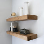 Modern Floating Shelves 3 Inches Thick for Wall, Wide Shelves for Kitchen, Living Room, Bedroom, and Bathroom, Natural Pine Wood, Rustic Wooden Shelf, (Set of 2) (Aged Oak, 48Lx3Hx8D)