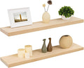 Fun Memories 36 Inch Floating Shelves for Wall, Deep Rustic Solid Pine Wood Wall Shelves for Storage - Farmhouse Wall Mounted with Heavy-Duty Metal Bracket, 36" W x 8" D, Set of 2,Unfinished