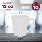 DISCOUNT PROMOS Glossy Ceramic Latte Coffee Mug 12 oz. Set of 10, Bulk Pack - Perfect for Tea, Espresso, Cappuccino, Hot Cocoa - White