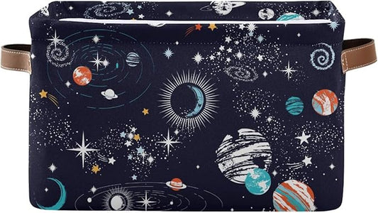 Storage Basket Bin Space Galaxy Constellation Organizer Basket Collapsible Shelf Basket Cube with handle for Nursery Bedroom Bathroom, one sizex1