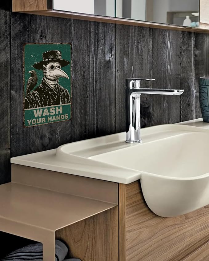 ALKB Halloween Bathroom Decor 8x12 Inch - WASH YOUR HANDS, Gothic Vintage Metal Tin Sign, Novelty Gifts for Men Women Adult
