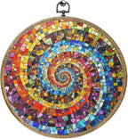 Colorful Glass Style Colorful Geometric Decoration Gift for Art Lovers Framed Round Wall Decor Canvas Wall Art Hanging Prints Artwork for Home Nursery Bedroom Living Room Decorations 10.2X10.2 Inch
