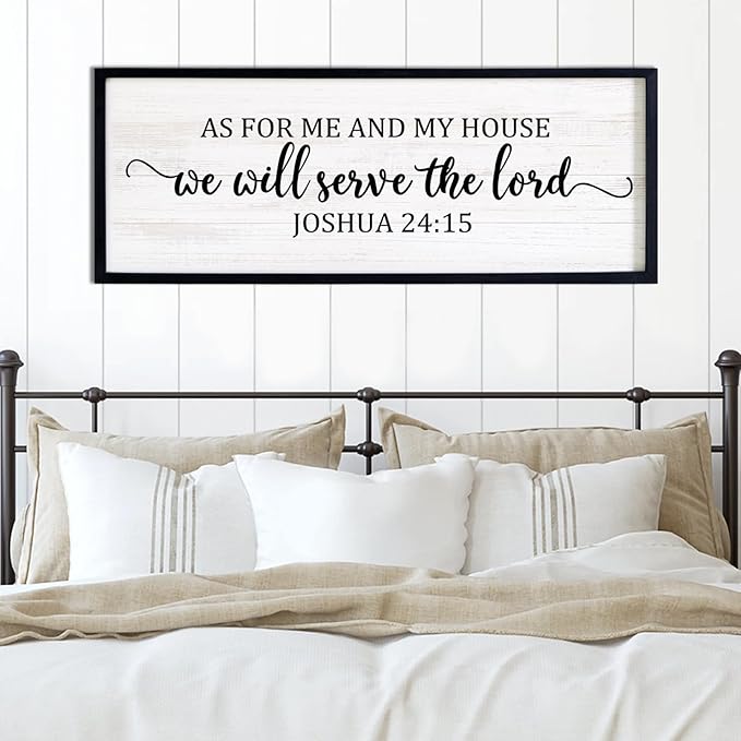 As For Me And My House We Will Serve The Lord Framed Wall Art, 40''×15'' Vintage Positive Religious Rustic Bible Verse for Christian God Jesus Christ Prayer, Horizontal Holy Catholic Scripture Decor