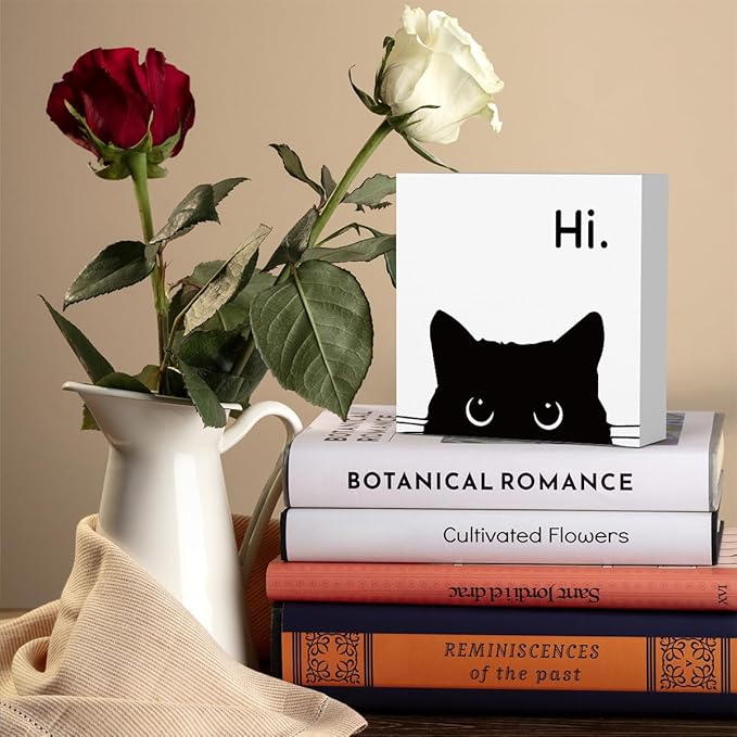 Black Cat Desk Decor, Office Decorations for Work, Cat Lover Gifts for Women, Cat Gifts for Girls, Cat Lover Gifts, Wooden Box Decor Sign for Home Farmhouse Living Room Bedroom Bathroom Classroom Gym