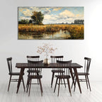 LASMOND Beautiful Wilderness Meadow Canvas Wall Art Oil Painting Reproduction Print Vintage Wildflower Field Scenery Countryside Landscape Tree Rustic Retro Decor Artwork Country Farmhouse Living Room 24x48 Inches