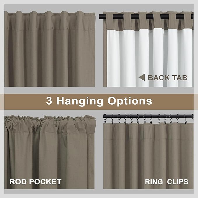 Brown Blackout Curtains 90 Inch Length Thick Linen Patio Drapes for Insulated Sliding Glass Doors Cute Curtains for Nursery Bedroom Aesthetic Modern Farmhouse Decor Back Tab 2 Panels Set 7.5 ft Long