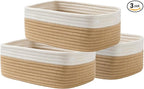 KALLAX Small Woven Basket, 12 x 8 x 4.5 Inches, Storage Basket for Organizing, Cute Small Rope Shelf Closet Cube Storage Bins Baskets for Shelves, Dog Toy Gift Baskets Empty, 3 Pack White & Brown
