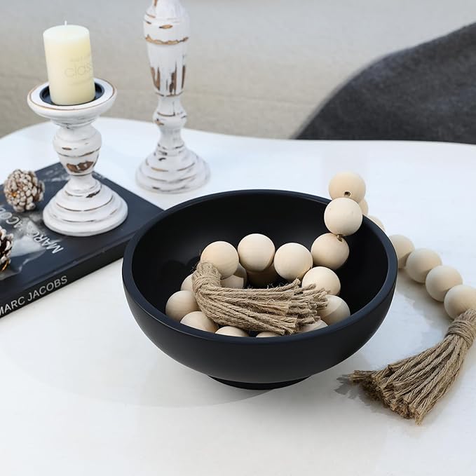 Large Black Decorative Bowl for Home Decor - Modern Concrete Fruit Bowl for Kitchen Counter or Coffee Table