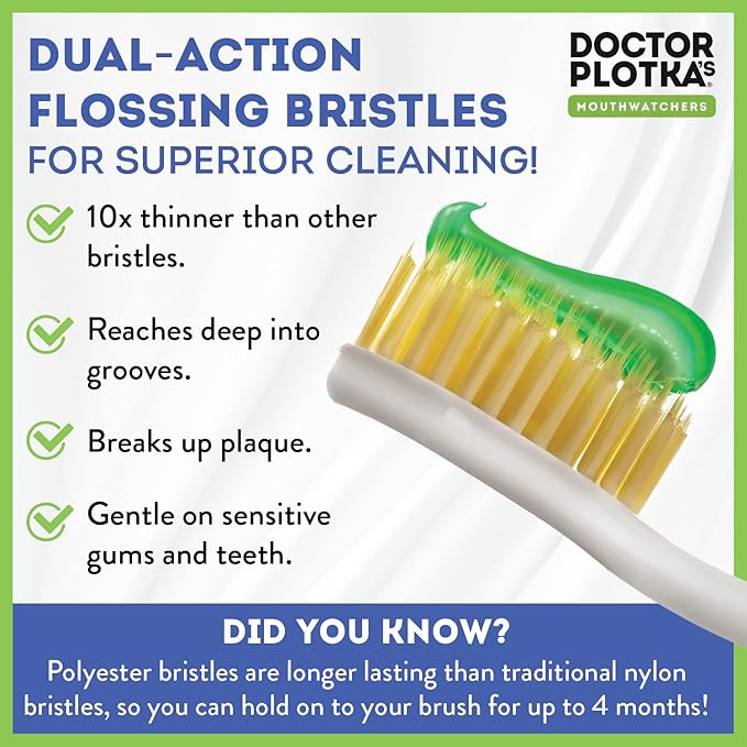 MOUTHWATCHERS Soft Flossing Manual Toothbrush for Adults, 2 Pack, Orange, Ultra Clean, Good for Sensitive Teeth and Gums, by Dr. Plotka's