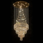 D32''X H100'' Modern Crystal Raindrop Gold Chandelier Lighting for Entrance, Stairs, Doorway, Crystal Ornament Chandelier Can be Used on Sloping Ceiling