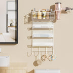 VITVITI Metal Hair Tool Organizer Wall Mount, Hair Dryer Holder with 4 Tier Shelf Basket Hooks, Bathroom Hairs Styling Tool Organizer for Curling Iron/Blow Dryer/Straightener, White