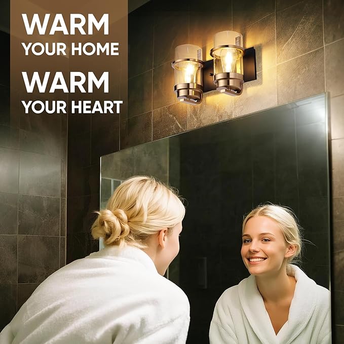 Bathroom Vanity Light Fixtures, Black Gold Vanity Lights for Bathroom 2 Lights,Gold Brushed Wall Sconce(Bulbs not Included)