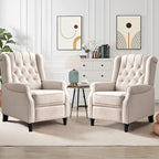 CANMOV Push Back Recliner Chair Set of 2, Elizabeth Fabric Recliner with Tufted Back Home Theater Seating w/Padded Seat and Nailhead Trim, Wooden Legs, Adjustable Single Sofa，White