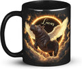 Personalized Choose Name Coffee Mug, Custom Hippo Ceramic Coffee Cup 11oz 15oz, Fantasy Animal Black Cup for Kids, Custom Whimsical Hippo with Wings Mug, Gifts for Holiday