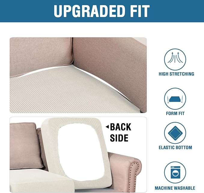 H.VERSAILTEX Super Stretch Individual Seat Cushion Covers Sofa Covers Couch Cushion Covers Slipcover Sets Thick Jacquard Textured Twill Fabric (1 Piece Sofa Cushion Cover, Porcelain)