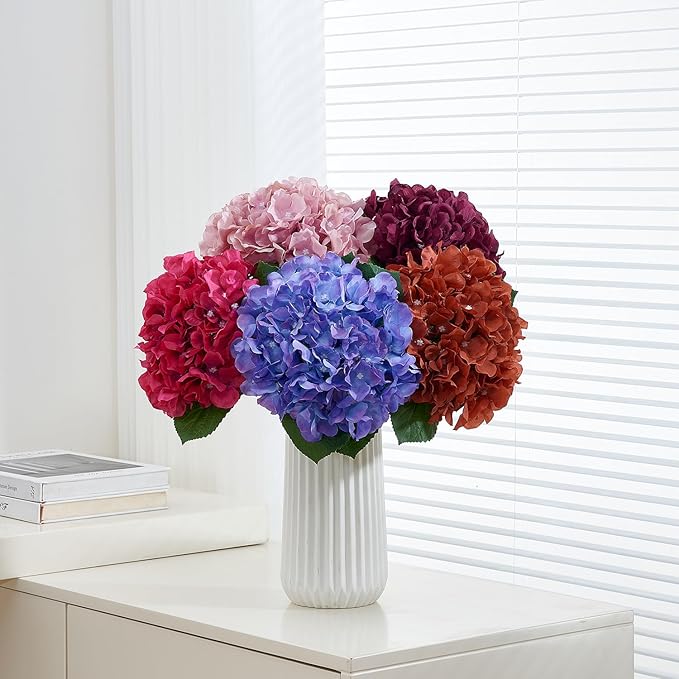 8Pcs Blush Fake Flowers Silk Hydrangea Artificial Flowers Bouquets Faux Hydrangea Stems for Home Table Centerpieces Wedding Party Decoration