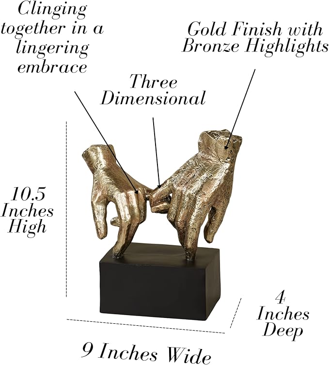 Touch of Class Lingering Hold Hands Table Sculpture Gold - Pinky Promise Statues - Desk Statue for Bedroom, Living Room, Office - Loving Touch