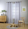 MIUCO Semi Sheer Curtains Poly Linen Textured Solid Grommet Curtains 95 Inches Long for Bedroom 2 Panels (2 x 37 Wide x 95" Long) Silver